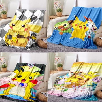 卡通動漫可愛人物皮卡丘印花法蘭絨毛毯午休空調毯外出旅行小蓋毯