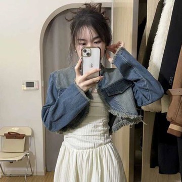 復古流蘇毛邊牛仔外套女春秋2024新款設計感小眾百搭短款夾克上衣
