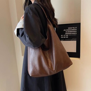 法國MKBM輕奢真皮女包高級秋冬大容量單肩包新款復古軟皮托特包包