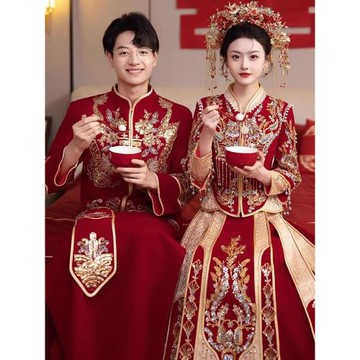 出閣秀禾服婚服大碼胖mm高端冬季重工禾秀服新娘冬天顯瘦孕婦嫁衣