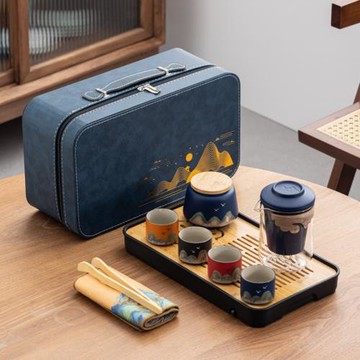 國潮文創千里江山旅行茶具套裝家用商務伴手禮送客戶禮物定印logo