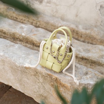 淺綠色編織小包包 小朋友包包真皮手工包