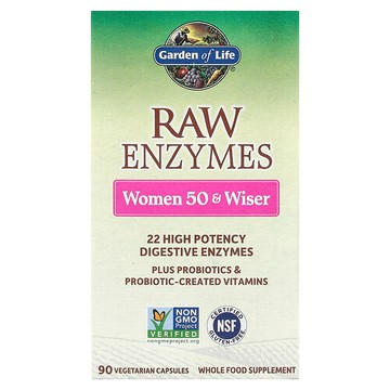 Garden of Life, RAW Enzymes，50 歲及以上女性，90 粒素食膠囊