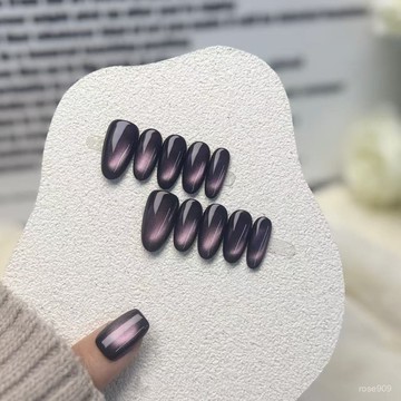 💅限時下殺穿戴甲💅黑紫色貓眼純手工穿戴甲新款美甲片高級顯白氣質百搭手工穿戴甲 CCXF