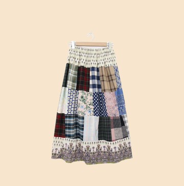 Back to Green-復古拼接長裙 彩繪拼布 fs-07  vintage skir