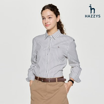 【HAZZYS】女款深棕色柔軟舒適優雅經典長袖直條紋襯衫 YSWKD803