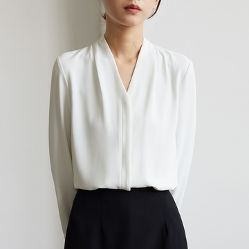 高級感長袖襯衫女2026春新奶白色氣質v領別緻上衣OL時髦chic