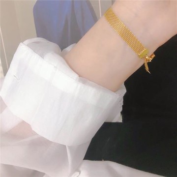 金色簡約表帶風大氣手鏈氣質小眾設計ins輕奢精致高級感女閨蜜潮