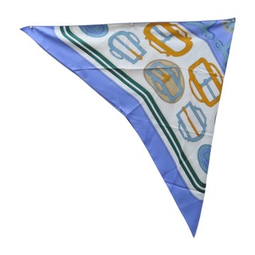 HERMES 愛馬仕 藍色 絲綢 Bouclerie Moderne Triangle Scarf 三角巾 【二手名牌BRAND OFF】
