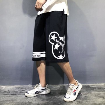 嘻哈七分運動褲大碼男褲潮胖子休閑短褲男士寬松加肥加大中褲衛褲