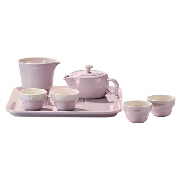 staub 陶瓷茶壺茶具7件組  藕荷色  1組  茶壺 x 1 + 公道杯 x1 + 茶杯 x 4 + 茶盤 x 1
