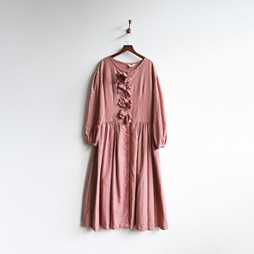 【蛋植物古著】果醬領結格紋法蘭絨古著洋裝