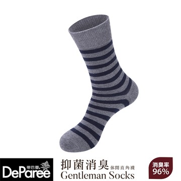 【蒂巴蕾】石墨烯氧化鋅抑菌消臭襪-橫條休閒直角襪-中灰