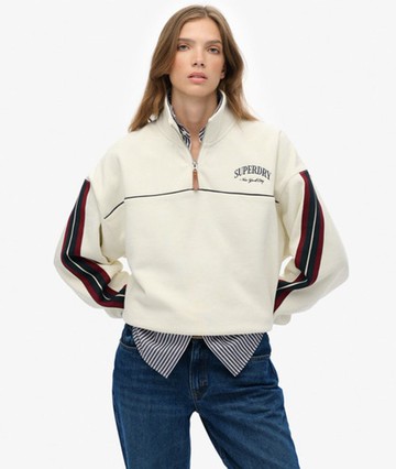 Superdry Women's Country Club Tape Henley Jumper White Size: 12