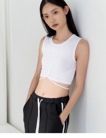 柔感修身抽繩瑜珈背心(白色)-女