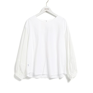 SOMETHING｜女裝｜異材質泡泡袖薄長袖T恤