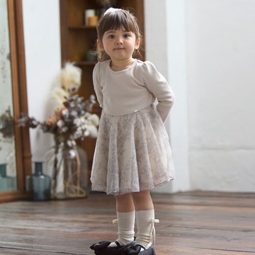 petit main 品牌旗艦店 【親子裝】荷葉網紗拼接洋裝 （兒童）【日本直接出貨】