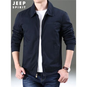 JEEP SPIRIT外套男士春秋薄款寬松夾克翻領純棉上衣男裝