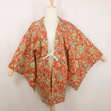 日本復古羽織 | 紅底×藍綠金花柄 | 和服外套