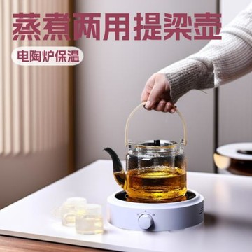 簡約格調玻璃蒸煮兩用提梁壺綠茶電陶爐煮茶爐功夫茶具時尚套裝