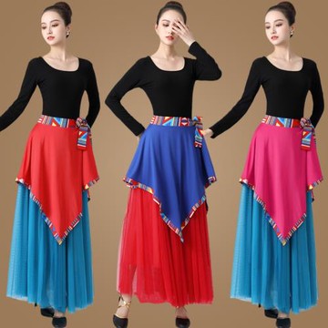 藏族舞蹈演出服女廣場舞服裝新款套裝大擺長紗裙民族風表演練功服