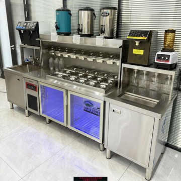 {台灣公司貨 可打統編}水吧臺商用奶茶店設備全套冷藏操作臺咖啡沙拉開槽飲品工作臺機器