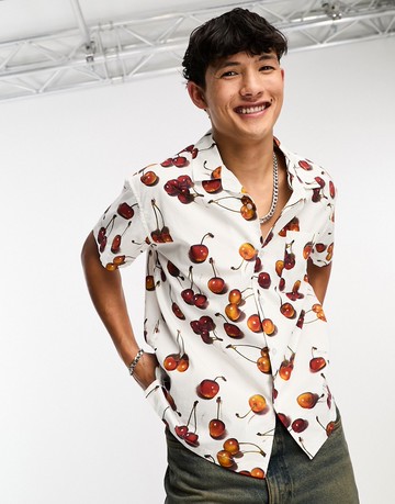 Obey bombed cherry print shirt in white