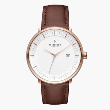 Nordgreen Philosopher哲學家 玫瑰金系列復古棕真皮腕錶40mm(PH40RGLEBRXX)