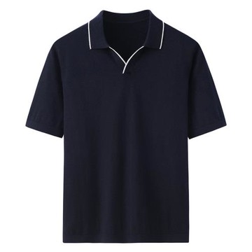 鄂爾多斯市產精紡薄款100純羊絨短袖男半袖T恤翻領時尚毛衣E3340