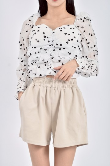 (S) lucky碎花 bra top透膚白色長袖上衣