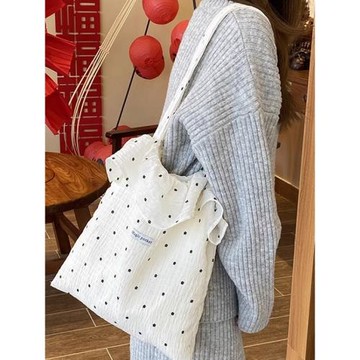 2025春夏新款網紗單肩包仙風荷葉邊百搭手提包包度假雪紡包感波點