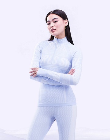 ASOS 4505 base layer 1/4 zip top in apres ski jacquard-Blue