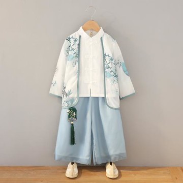 兒童漢服男童春季中國風寶寶唐裝春秋女孩古裝套裝高端書生演出服