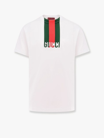 Cotton T-shirt with lettering logo and Gucci Web band - GUCCI - gender_Man