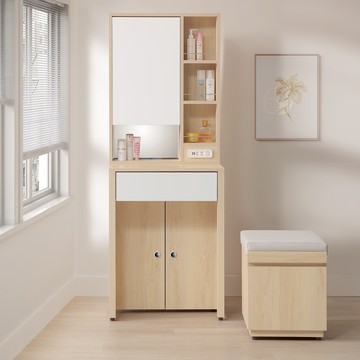 直人木業-北歐白楓木化妝桌椅組附USB插座60公分