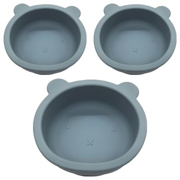 AP. 普思 矽膠吸盤小熊碗  藍灰色  3個