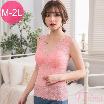 內衣  (M、L、XL)法式V型全蕾絲Bra Top超顯瘦美背內搭背心/睡眠/居家_粉#6755