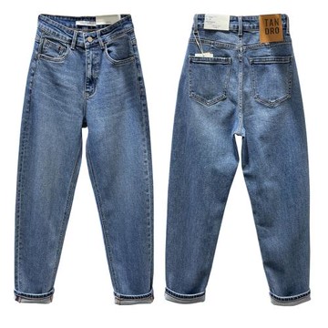 代嘉兒daiclaire高腰彈力舒服牛仔哈倫褲顯瘦卷邊九分蘿卜褲90991