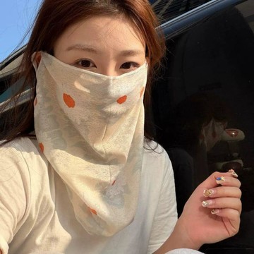【 𝑭𝒍𝒐𝒘𝒆𝒓𝒔𝒆𝒂】'碎花仿竹麻護脖半臉防護防曬口罩脖套面罩全臉薄款夏季遮陽面紗女