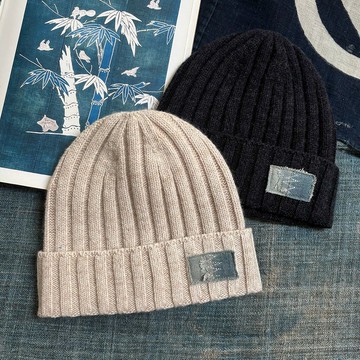 MajorFolk 藍染古布拼布做舊 羊毛兩色包頭冷帽 復古針織毛線帽