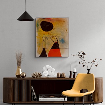 藝術掛畫｜Joan Miro 胡安·米羅｜Deux personnages 兩個人 - 柚木色鋁框