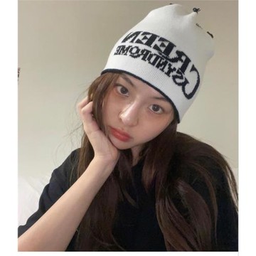 韓國秋冬宋智孝同款greensyndromeins字母拼色兩面戴毛線針織帽