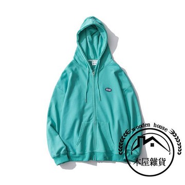 開衫外套男街頭寬鬆繡標情侶連帽衛衣【木屋雜貨】