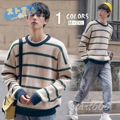 ニットセーター メンズ セーター 長袖 トップス 春秋冬 メンズ ニット 暖かい 韓国風 新作 ボーダー柄 カジュアル キレイめ オシャレ 通販 Lineポイント最大get Lineショッピング