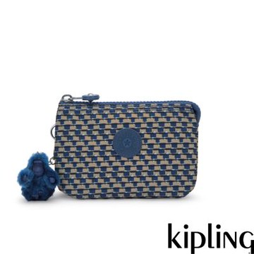 Kipling 藍米格紋三夾層配件包-CREATIVITY S