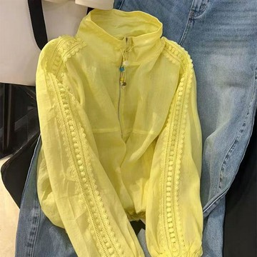 歐貨25拼接蕾絲新款長袖立領防曬寬鬆衣女外套休閒春夏百搭上衣0712