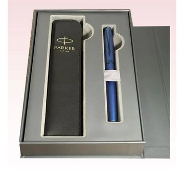 PARKER 派克 IM金屬系列電光藍鋼珠筆 真皮筆套禮盒 可刻字