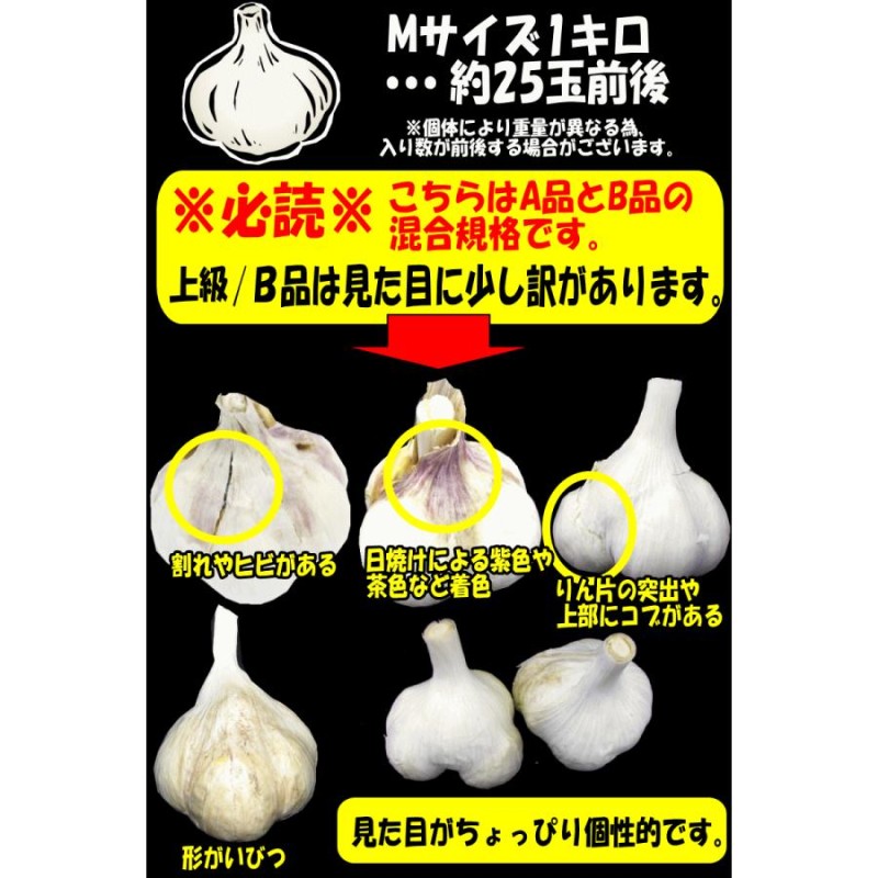 青森 にんにく 1kg 青森 Mサイズ厳選 AB品混合 国産 ニンニク 1キロ ネット詰め 中国産と比べて | LINEショッピング