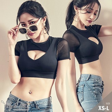 運動內衣 MyDoll 中強度健身速乾性感網紗內衣 MS1141 (黑色/XS到L適穿)