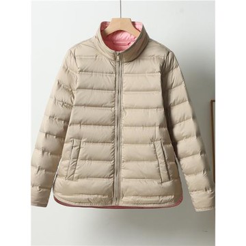 2024年秋冬新款輕薄款羽絨服女短款無縫面料立領修身撞色羽絨外套